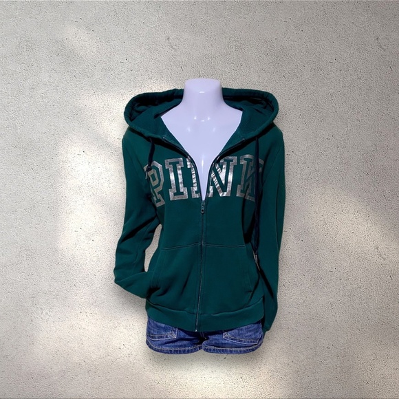 VS PINK Green Zip Up Hoodie - Picture 1 of 3